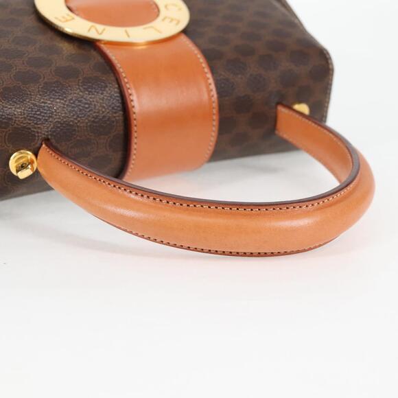 CELINE Circle Macadam Canvas Hand Bag Pvc Leather Brown Gold - Picture 7 of 13